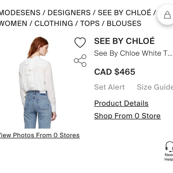 100% silk NWT See by Chloe white blouse with mock neck and tassels (40) - Picture 10 of 12